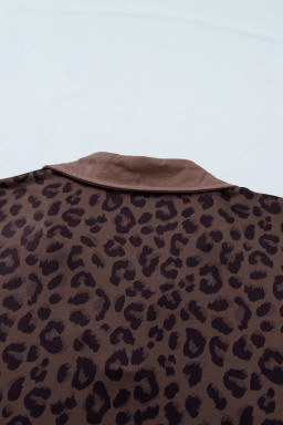 Brown Plus Size Leopard Short Set