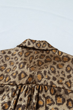 Gold Plus Size Leopard Print Short Sleeve Dolman Shirt