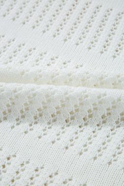 White 3/4 Sleeve Open Knit Mesh Detail Pullover Sweater