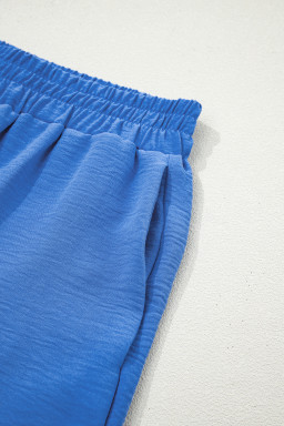 Sky Blue Solid Color Elastic Waist Casual Skort