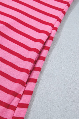 Rose Stripe Striped Short Sleeve Scalloped Trim Side Slit T-Shirt Dress