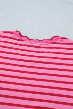 Rose Stripe Striped Short Sleeve Scalloped Trim Side Slit T-Shirt Dress