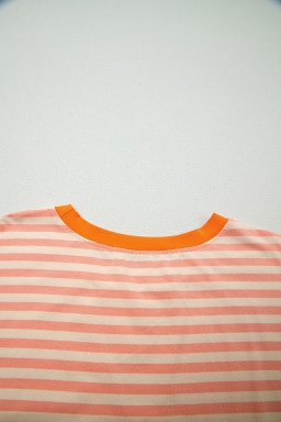 Pink Stripe Drop Shoulder T Shirt and Shorts Plus Size Summer Set