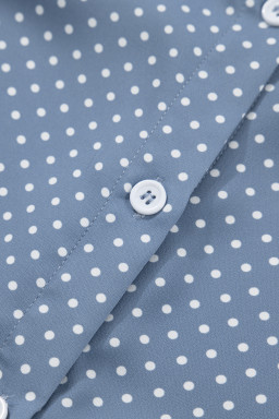 Sky Blue Dotted Print Cuffed Short Sleeve Shirt