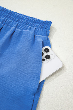 Sky Blue Solid Color Elastic Waist Casual Skort