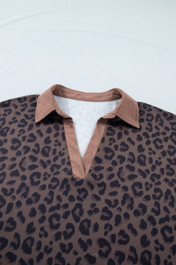 Brown Plus Size Leopard Short Set