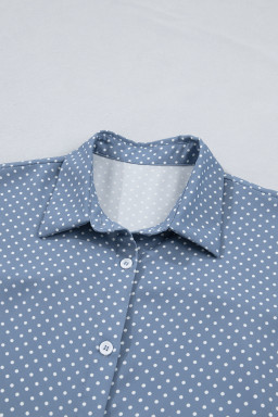Sky Blue Dotted Print Cuffed Short Sleeve Shirt
