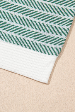 Green Stripe Contrast Trim Sleeveless Polo Collar Sweater