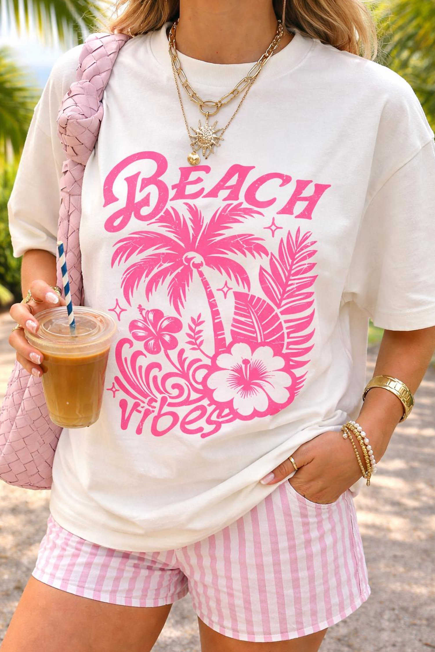 White Beach Vibes Vacation Graphic T Shirt