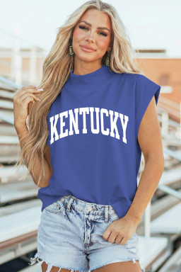 Sky Blue KENTUCKY Leopard KY Double Side Printed Mock Neck Tee