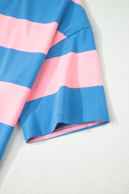 Bright Pink Striped Color Block Oversize Tunic Tee