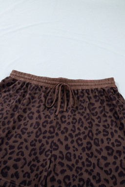 Brown Plus Size Leopard Short Set