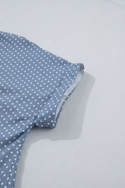 Sky Blue Dotted Print Cuffed Short Sleeve Shirt