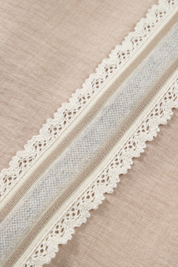 Parchment Crochet Lace Accent Pullover Rolled Short Sleeve Blouse