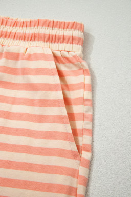 Pink Stripe Drop Shoulder T Shirt and Shorts Plus Size Summer Set