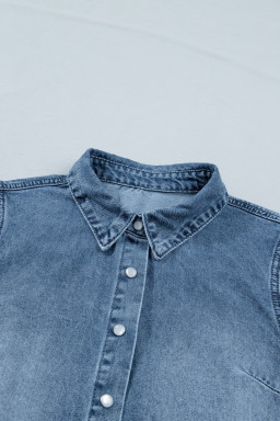 Beau Blue Frilled Short Sleeve Snap Button Denim Shirt