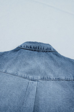 Beau Blue Frilled Short Sleeve Snap Button Denim Shirt