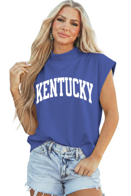 Sky Blue KENTUCKY Leopard KY Double Side Printed Mock Neck Tee