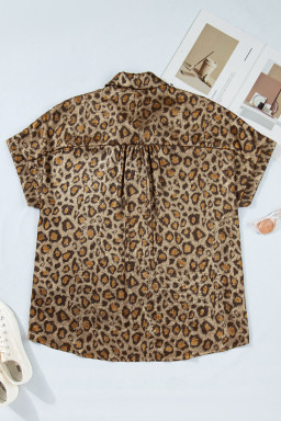Gold Plus Size Leopard Print Short Sleeve Dolman Shirt