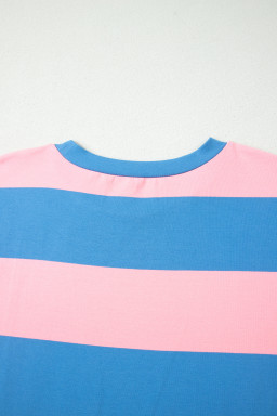 Bright Pink Striped Color Block Oversize Tunic Tee