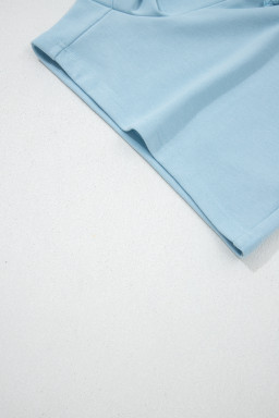 Mist Blue Solid Color Loose Tee Drawstring Shorts 2pcs Outfit