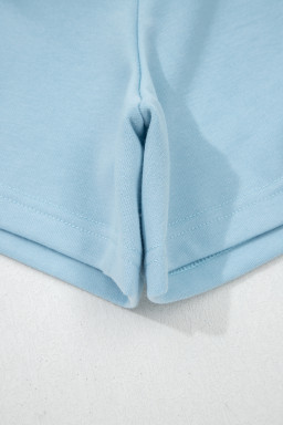 Mist Blue Solid Color Loose Tee Drawstring Shorts 2pcs Outfit