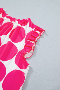 Rose Polka Dot Print Frilled Round Neck Shift Tank Top
