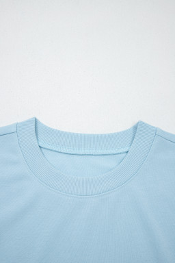 Mist Blue Solid Color Loose Tee Drawstring Shorts 2pcs Outfit