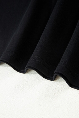 Black Leopard Bow Embroidered Cotton Round Neck T Shirt