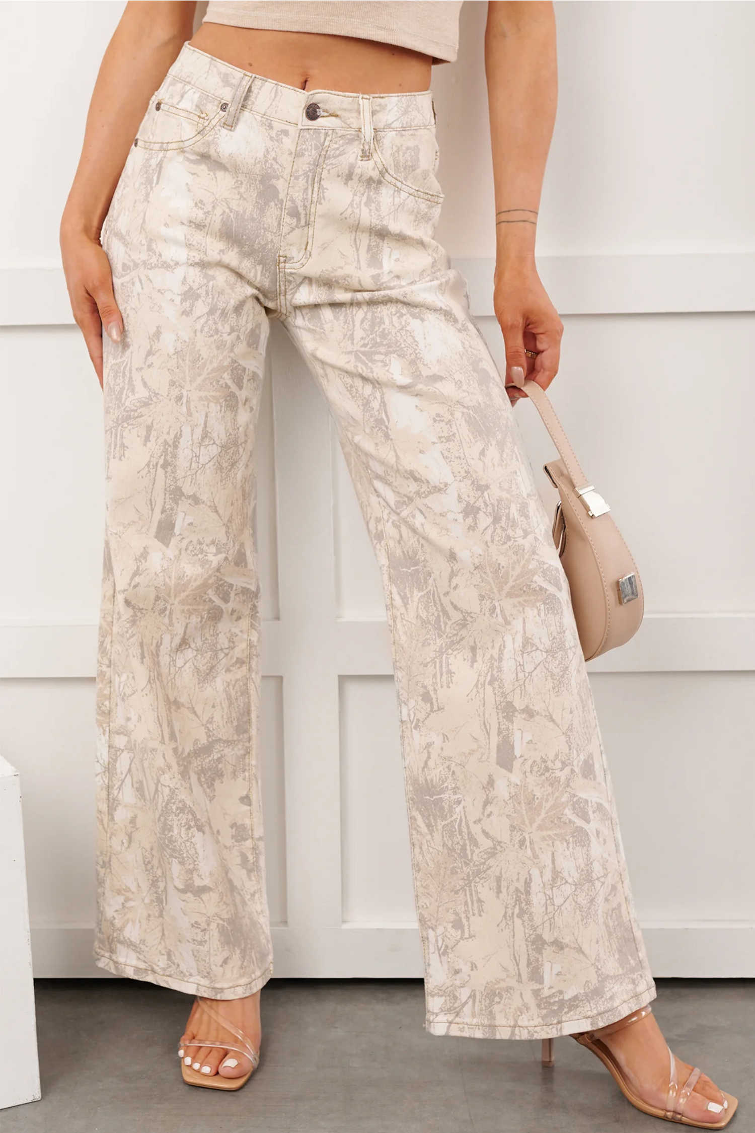 Khaki Woodland Camo Tummy Control Denim Wide Leg Jeans