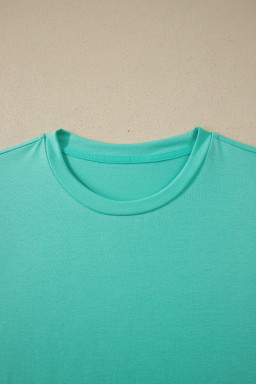 Mint Green Casual Plain Crew Neck Tee