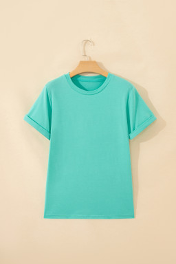 Mint Green Casual Plain Crew Neck Tee