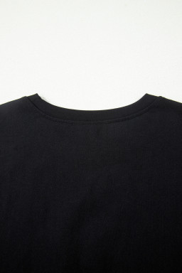 Black Leopard Bow Embroidered Cotton Round Neck T Shirt