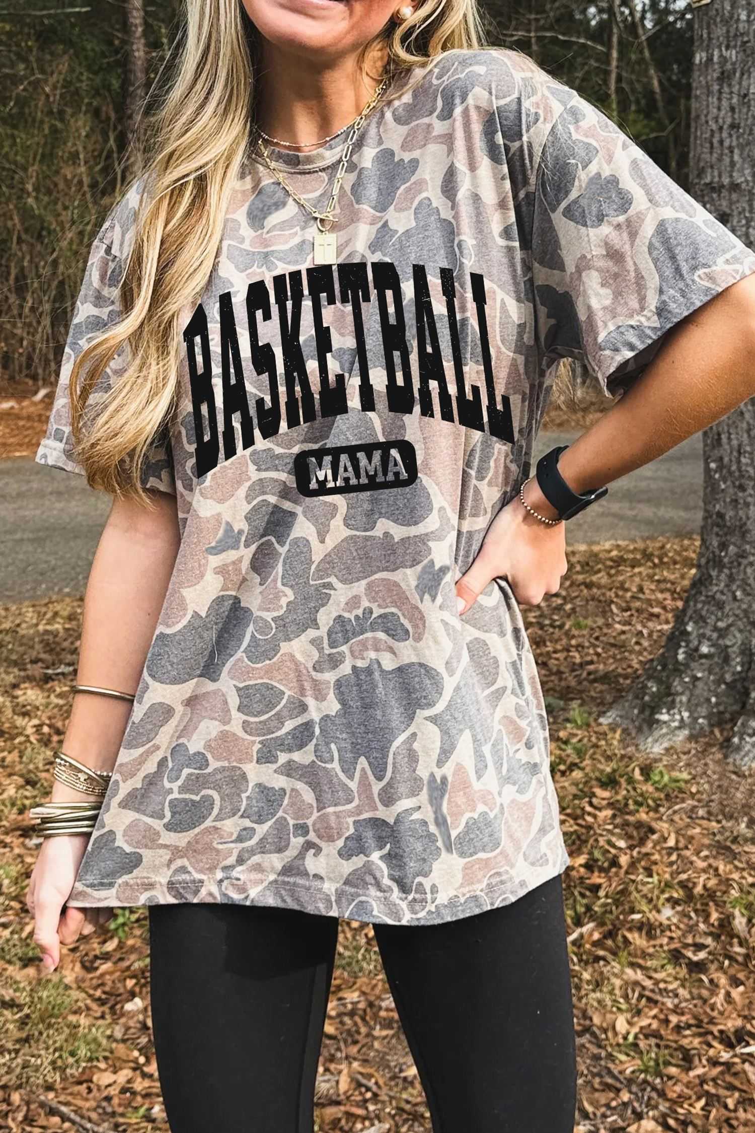 Multicolour Basketball Mama Camouflage Casual T-Shirt