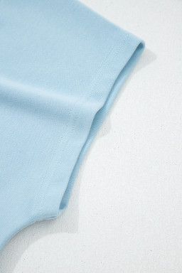 Mist Blue Solid Color Loose Tee Drawstring Shorts 2pcs Outfit