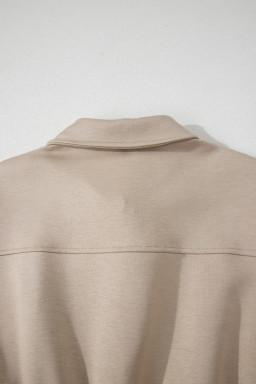 Dark Khaki Solid Color Zip Front Short Sleeve Collared Jumpsuit
