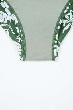 Four Leaf Clover O-ring Knot Back Straps Ricrac Trim V Neck Tankini Contrast Printed Swim Short 2pcs Set