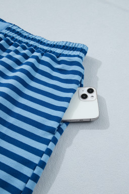 Blue Stripe Plus Size Dropped Shoulder Tee and Shorts Two-Piece Set