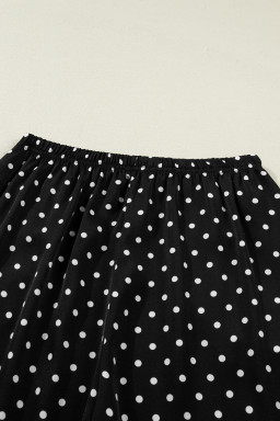 Black Polka Dot Print Elastic Waist Lace Hem Loose Pants
