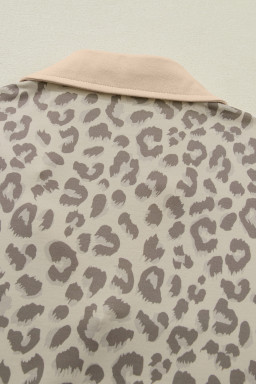 Khaki V Neck Collar Leopard Printed 2pcs Short Set