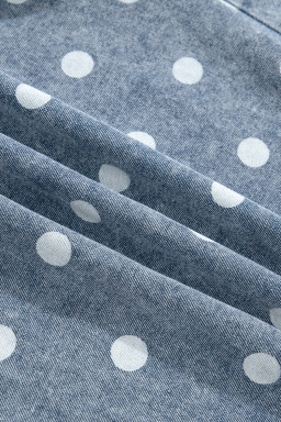 Sky Blue Polka Dot Print Tie V Neck Pleated Loose Denim Romper