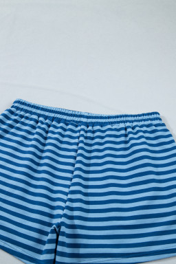 Blue Stripe Plus Size Dropped Shoulder Tee and Shorts Two-Piece Set
