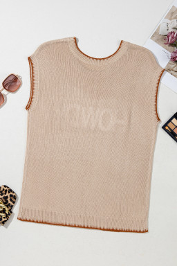 Parchment Contrast Trim Short Sleeve Knit HOWDY Western Sweater