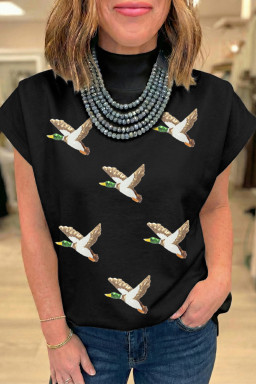 Black Sequin Mallard High Neck Cap Sleeve Top