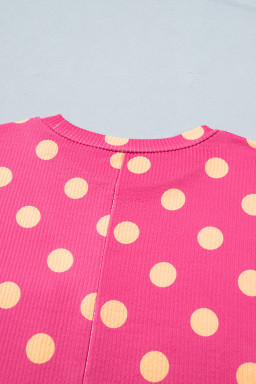 Pink DEFECTIVE Polka Dot Patch Pocket Twisted Ribbed Top