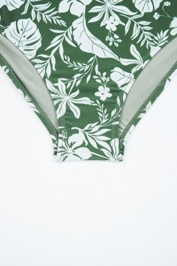 Four Leaf Clover O-ring Knot Back Straps Ricrac Trim V Neck Tankini Contrast Printed Swim Short 2pcs Set