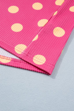 Pink DEFECTIVE Polka Dot Patch Pocket Twisted Ribbed Top