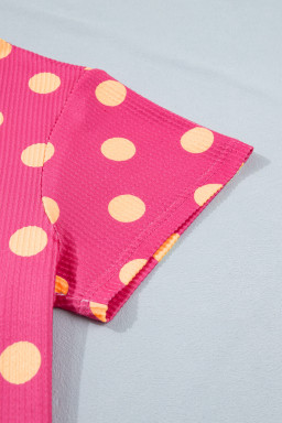 Pink DEFECTIVE Polka Dot Patch Pocket Twisted Ribbed Top