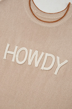 Parchment Contrast Trim Short Sleeve Knit HOWDY Western Sweater