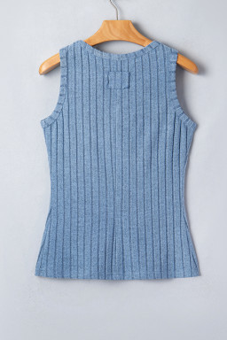 Sky Blue Slim Ribbed Mineral Wash Tank Top